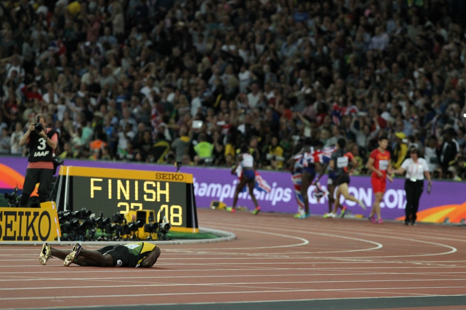 Usain Bolt GBR juhlat 4x100 Usain Bolt GBR juhlat 4x100